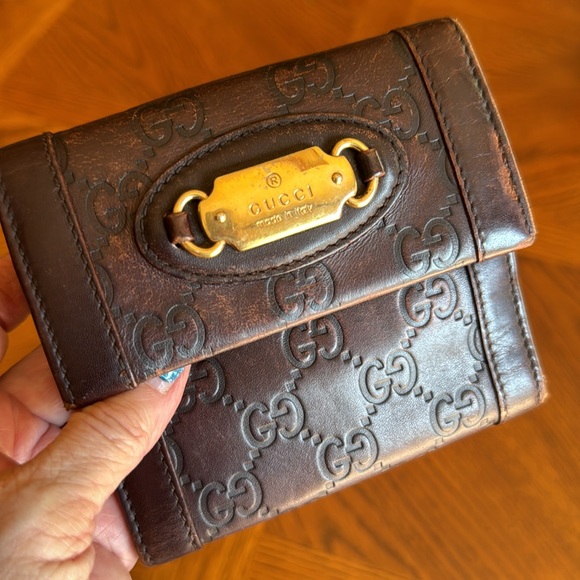 Guccissima French Flap Wallet Brown Leather Gold Hardware. Authentic - Picture 7 of 15